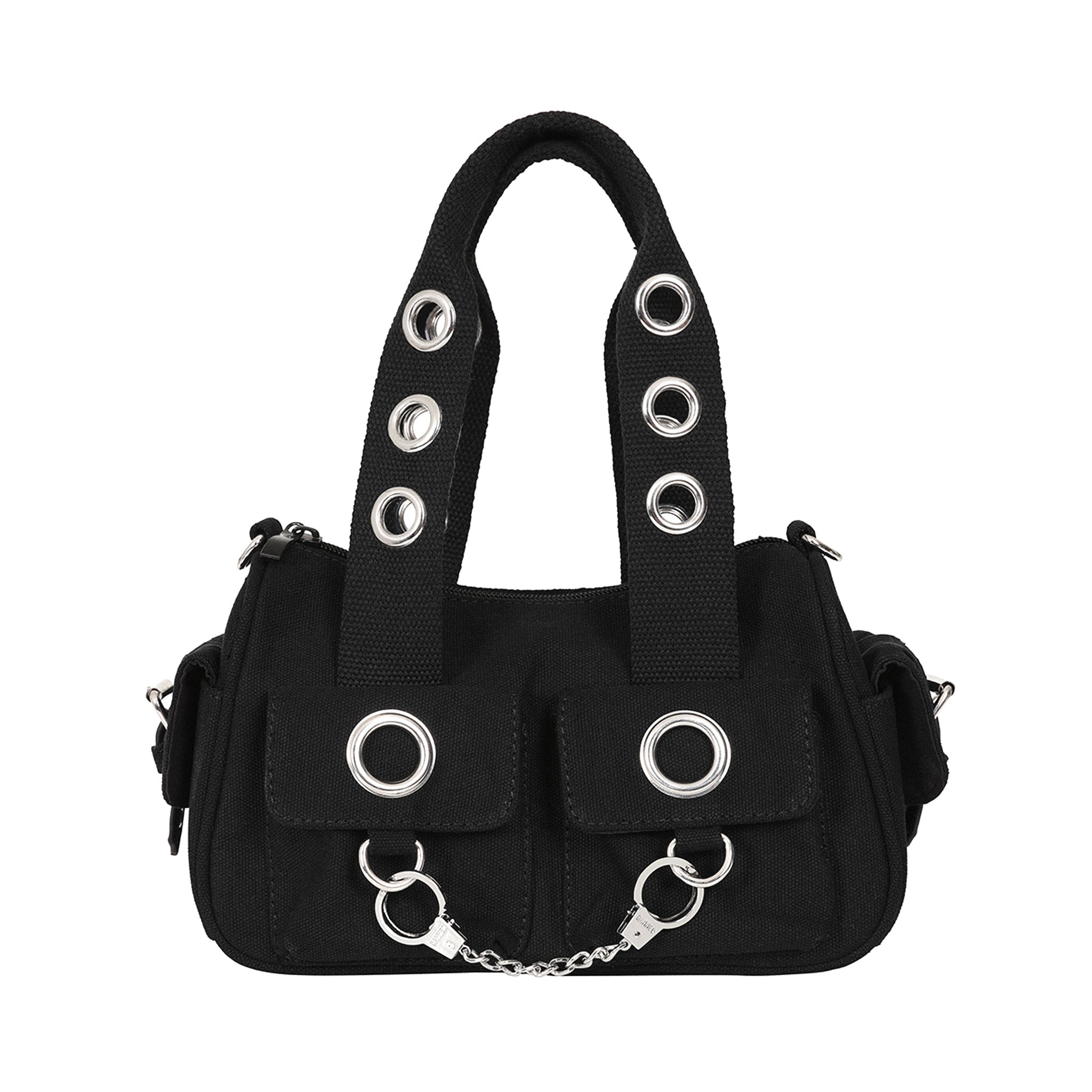  Cotton handbag/crossbody with metal eyelets and decorative handcuffs - front view