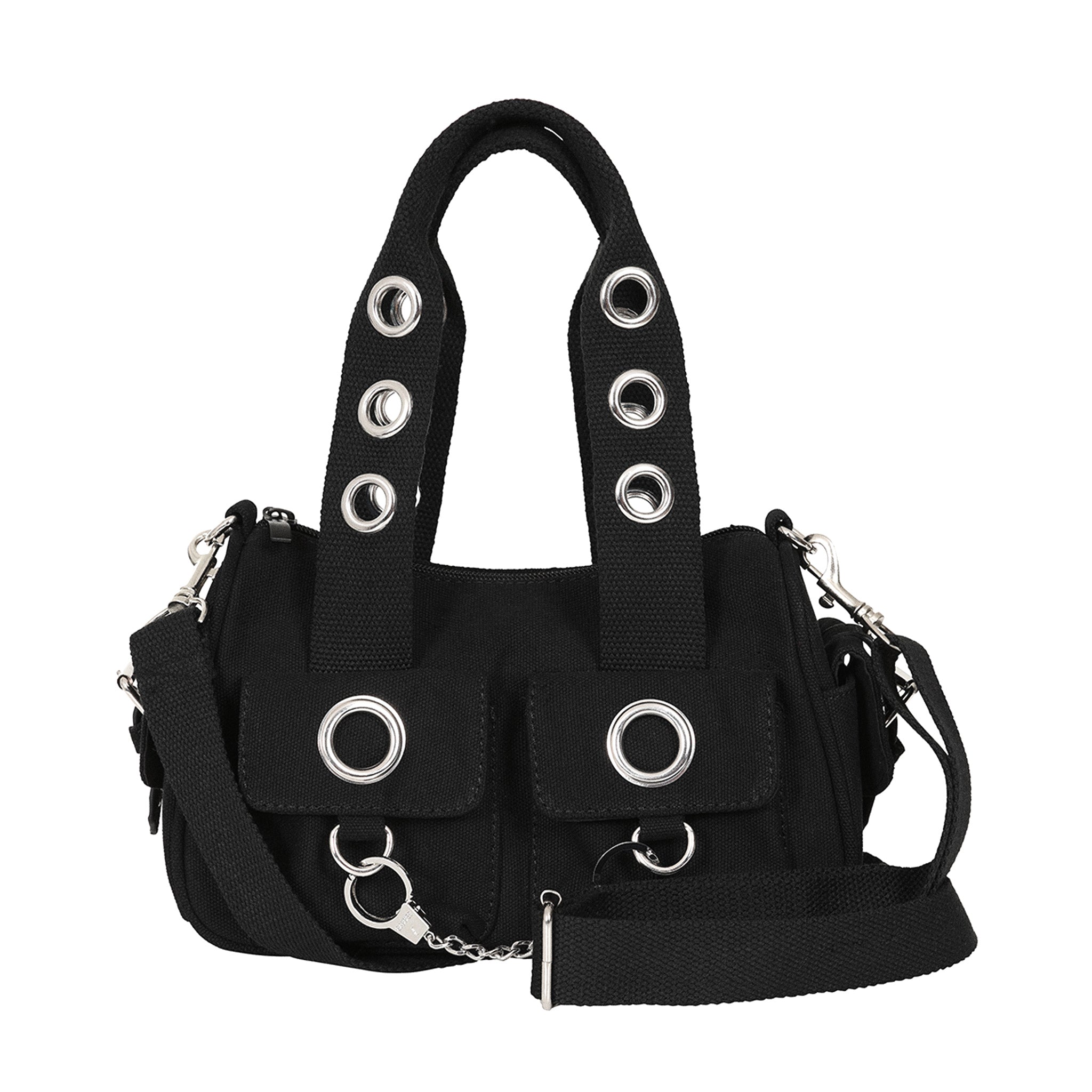  Cotton handbag/crossbody with metal eyelets - view with strap