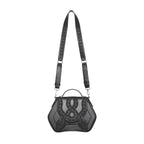  Rigid black crossbody bag with embroidered snakes - full view with strap