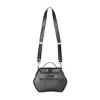  Rigid black crossbody bag with embroidered snakes - rear view with strap