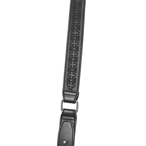 Bolso bandolera rígido con detalle de serpientes bordadas en la parte frontal color negro vista correa