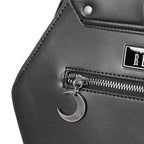  Rigid black crossbody bag with embroidered snakes - rear detail view