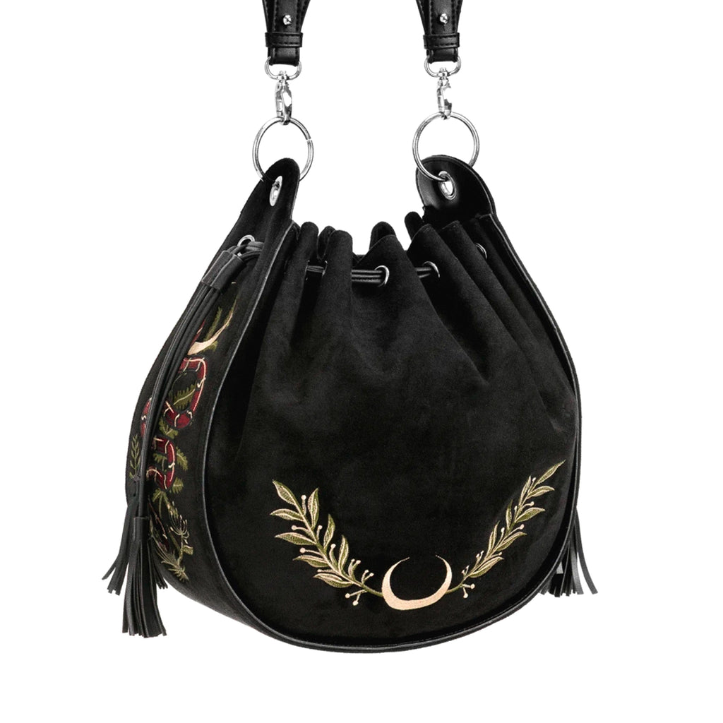  Restyle velvet bucket bag with snake embroidery - angle view