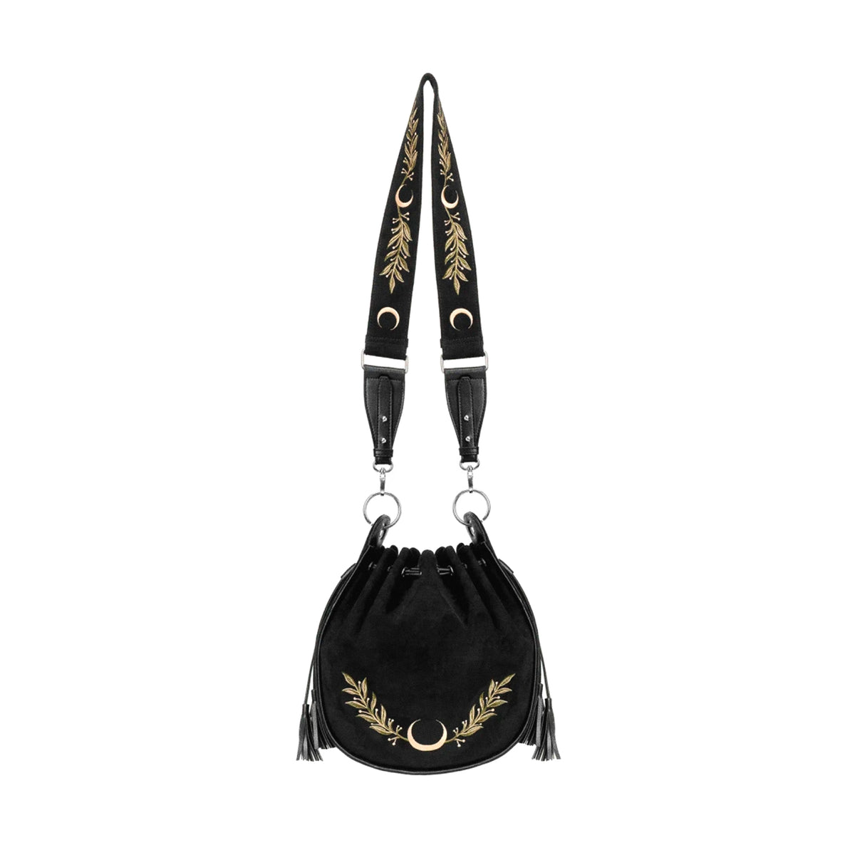  Restyle velvet bucket bag with snake embroidery - full front view