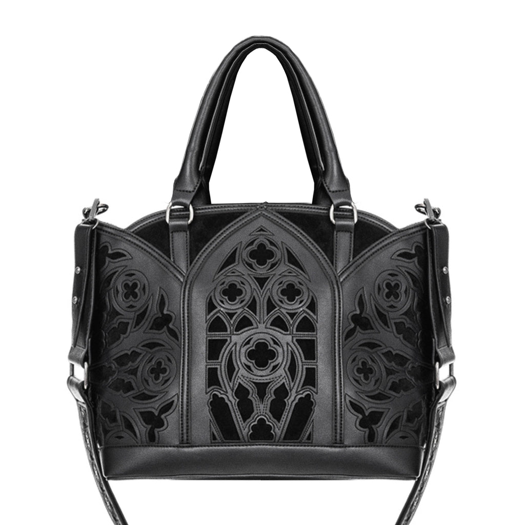  Restyle Catacombs black shopper bag with gothic architecture design - front view