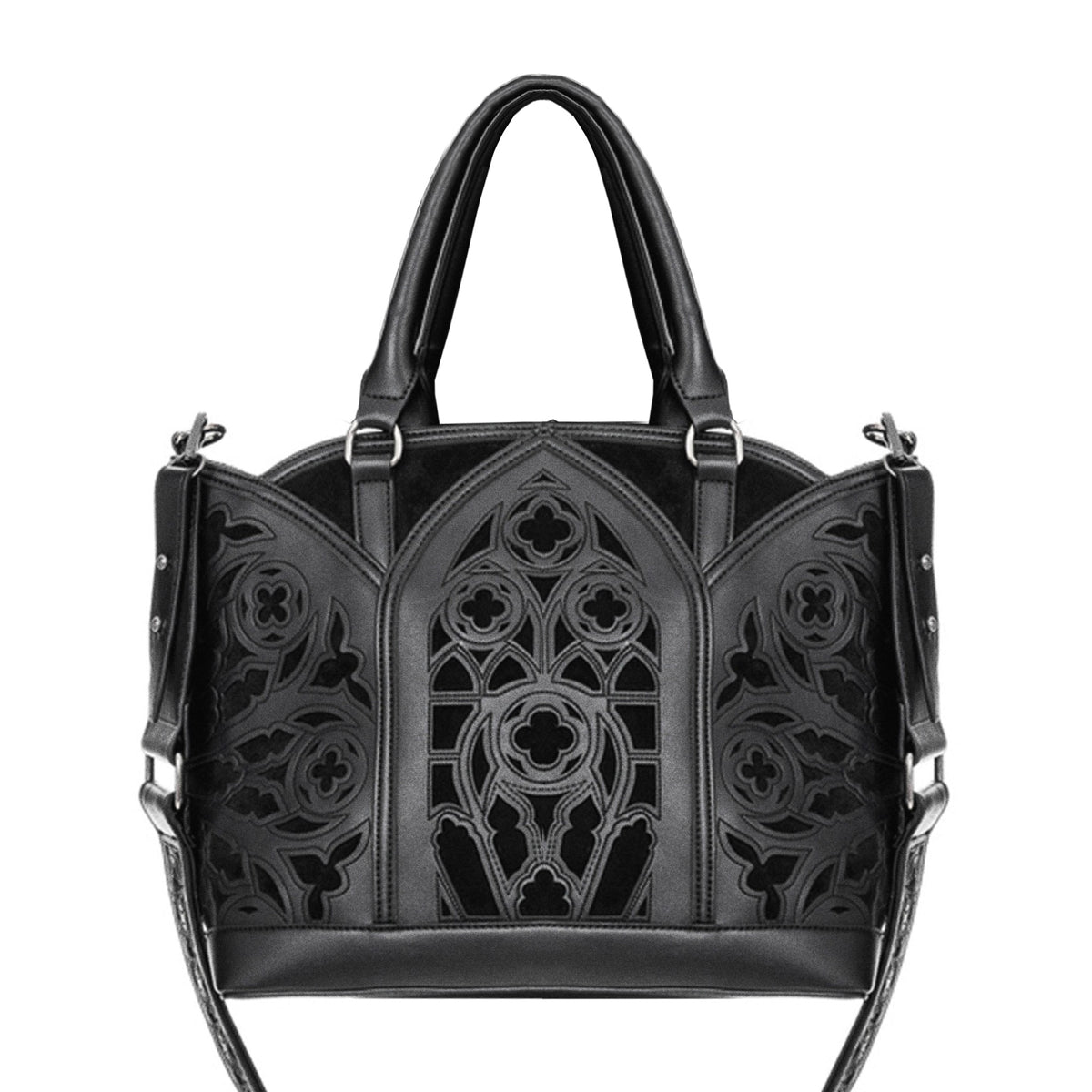  Restyle Catacombs black shopper bag with gothic architecture design - front view