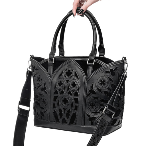  Restyle Catacombs black shopper bag with gothic architecture design - angle view