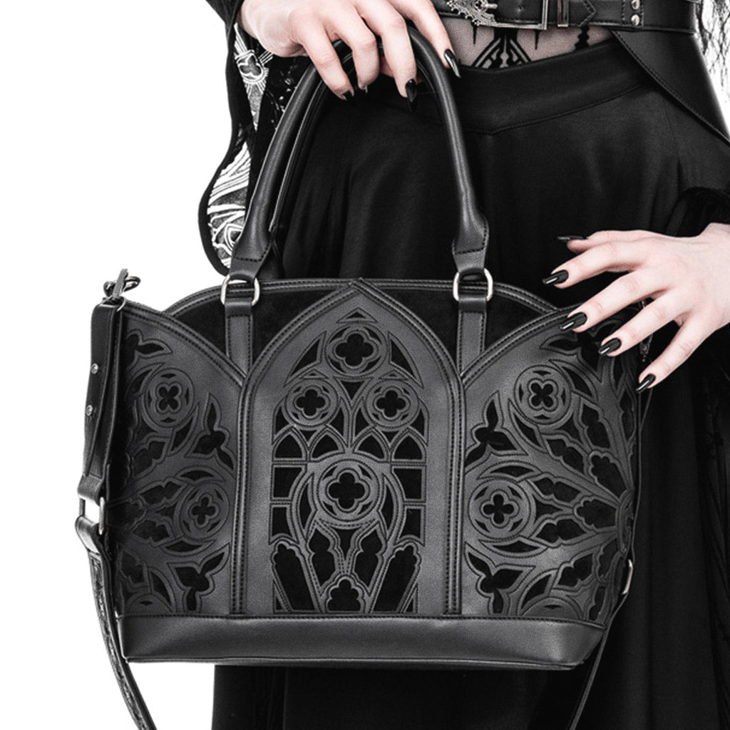  Restyle Catacombs black shopper bag with gothic architecture design - model view