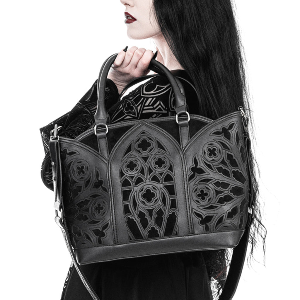  Restyle Catacombs black shopper bag with gothic architecture design - model view