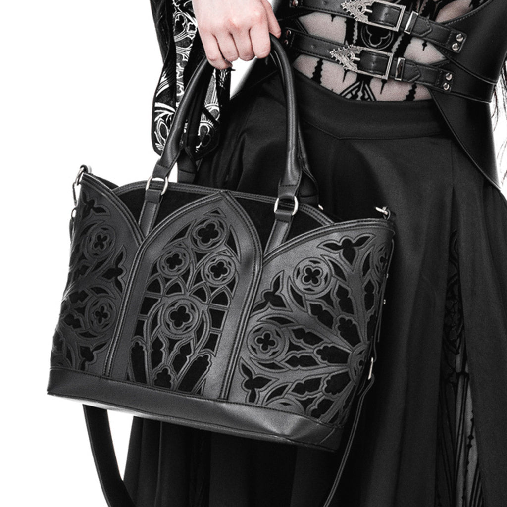  Restyle Catacombs black shopper bag with gothic architecture design - model view