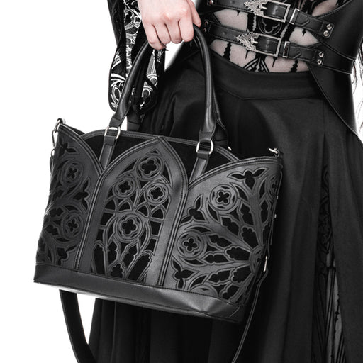  Restyle Catacombs black shopper bag with gothic architecture design - model view