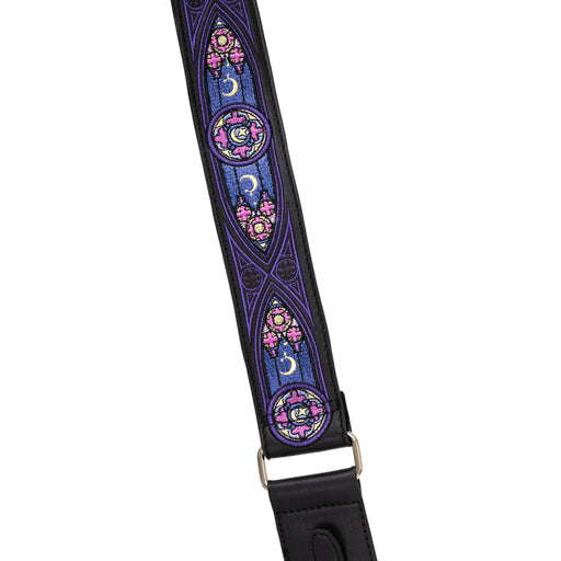 Bolso shopper rígido con diseño bordado de auroras boreales en tonos fríos con correa para bandolera modelo Northern Lights de Restyle vista detalle de correa