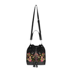  flores y lunas estilo mágico acabado en terciopelo y piel sintética en forma de saco tipo bandolera y bolso de mano de restyle vista completa frontal