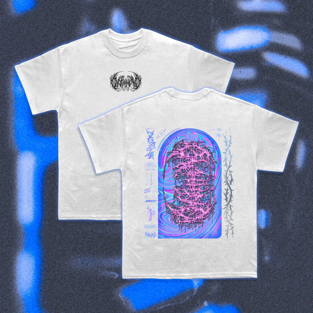  Halfcurve white t-shirt 'asphyxia' print - front and rear view