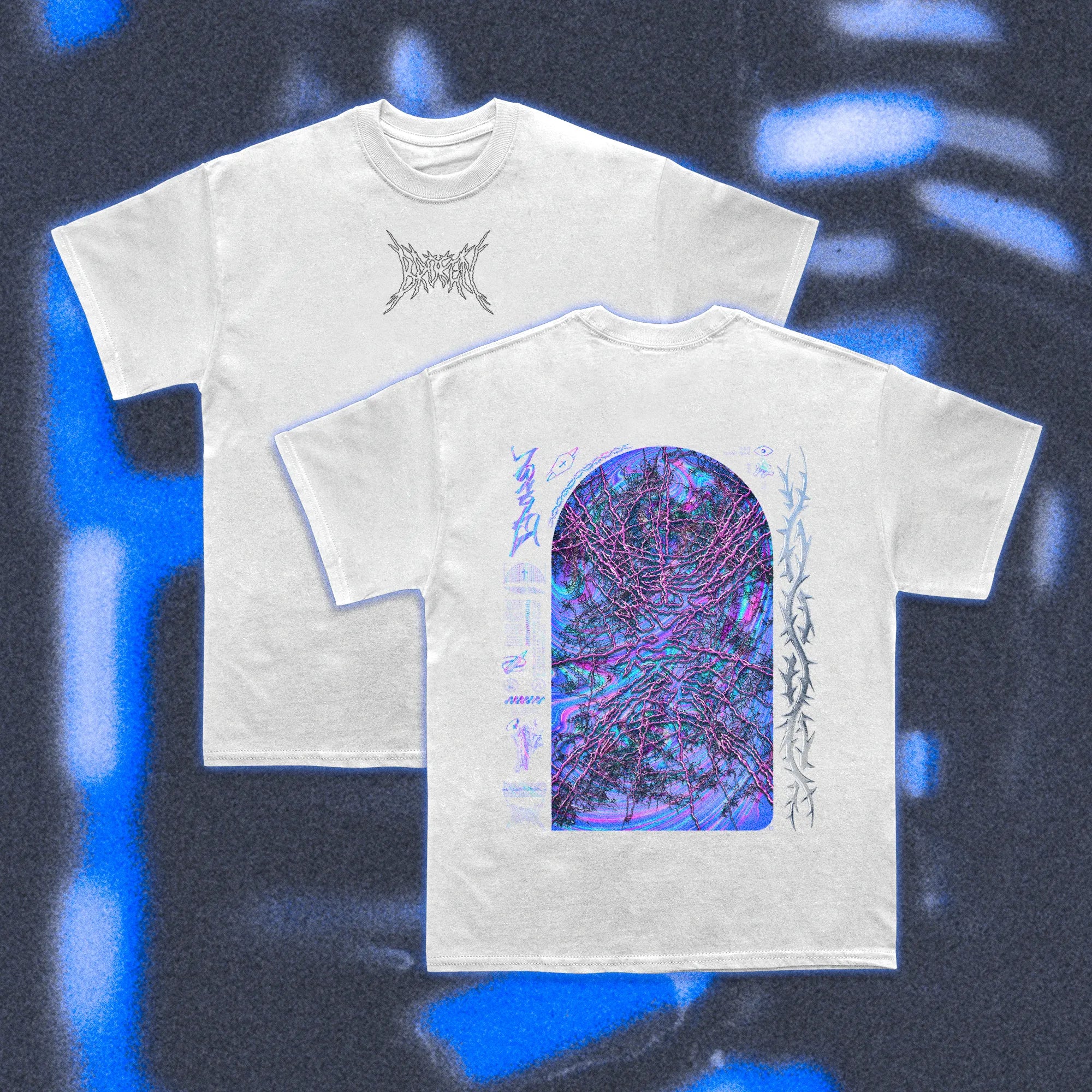  Halfcurve white t-shirt 'broken' print - front and rear view