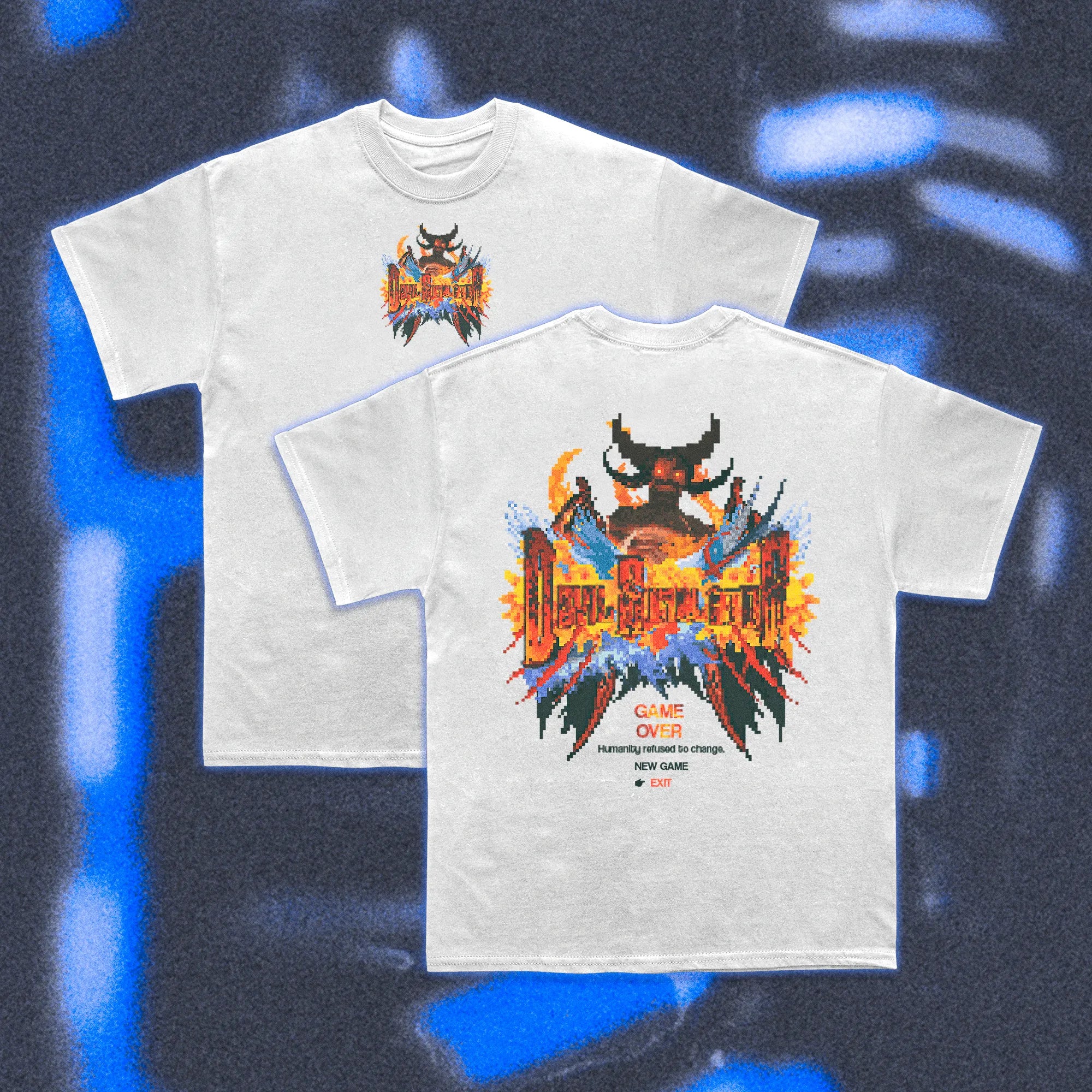  Halfcurve white t-shirt 'devil simulator' print - front and rear view