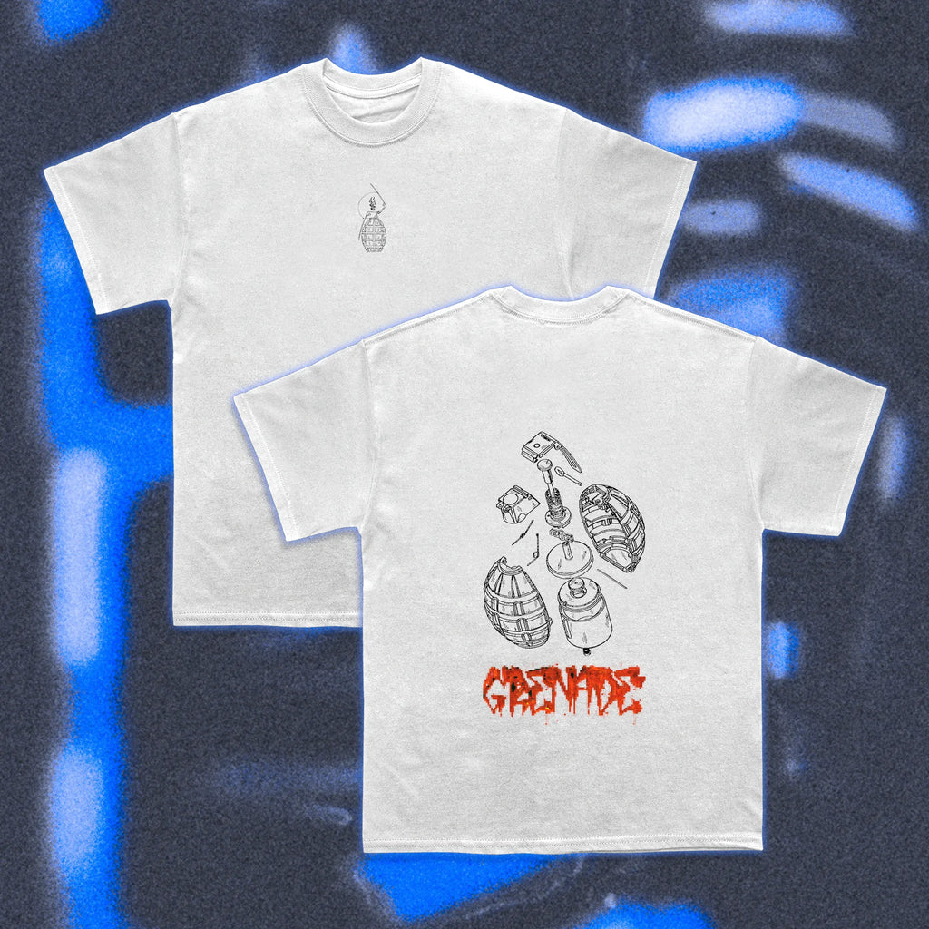  Halfcurve brand Grenade design white short sleeve t-shirt - full view