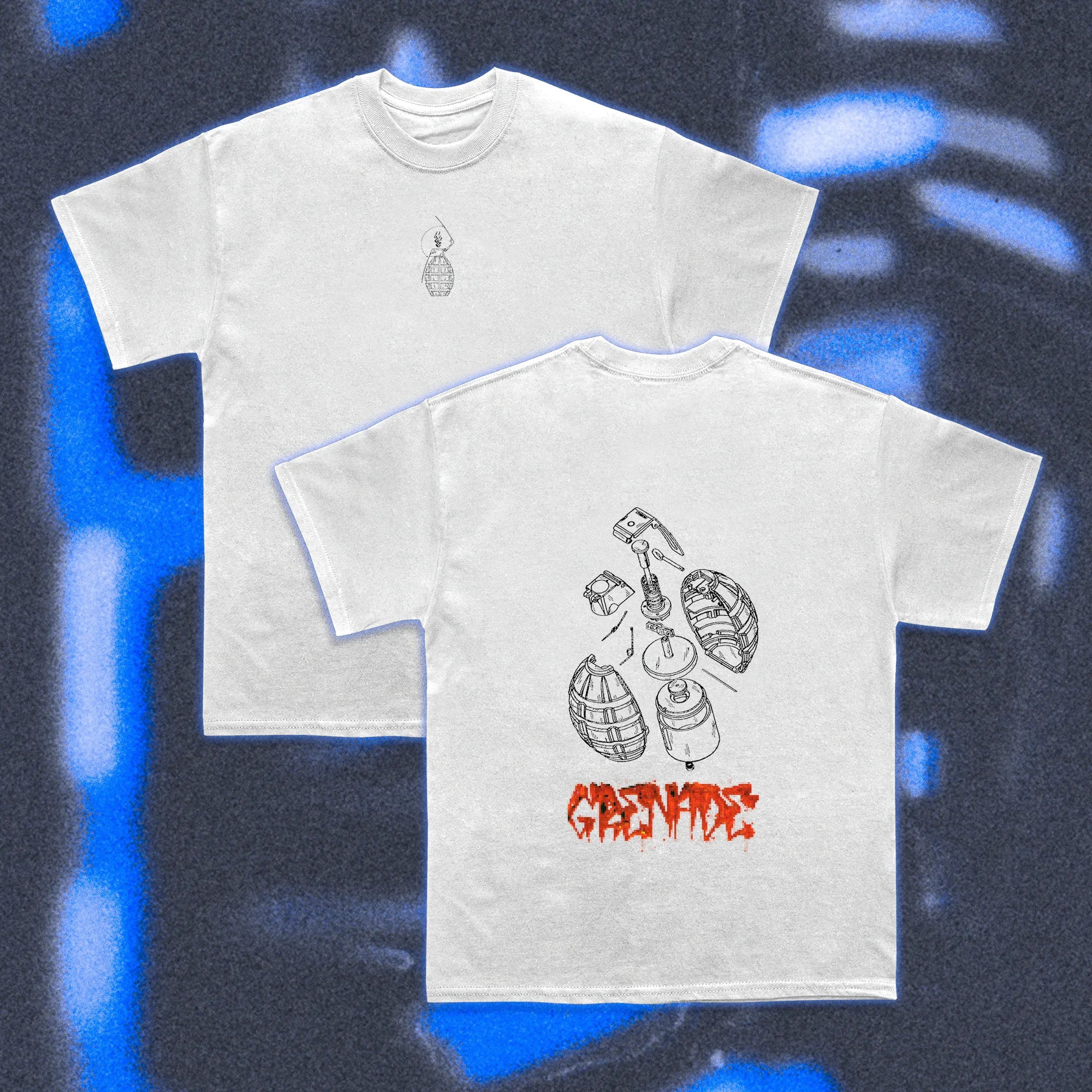  Halfcurve brand Grenade design white short sleeve t-shirt - full view