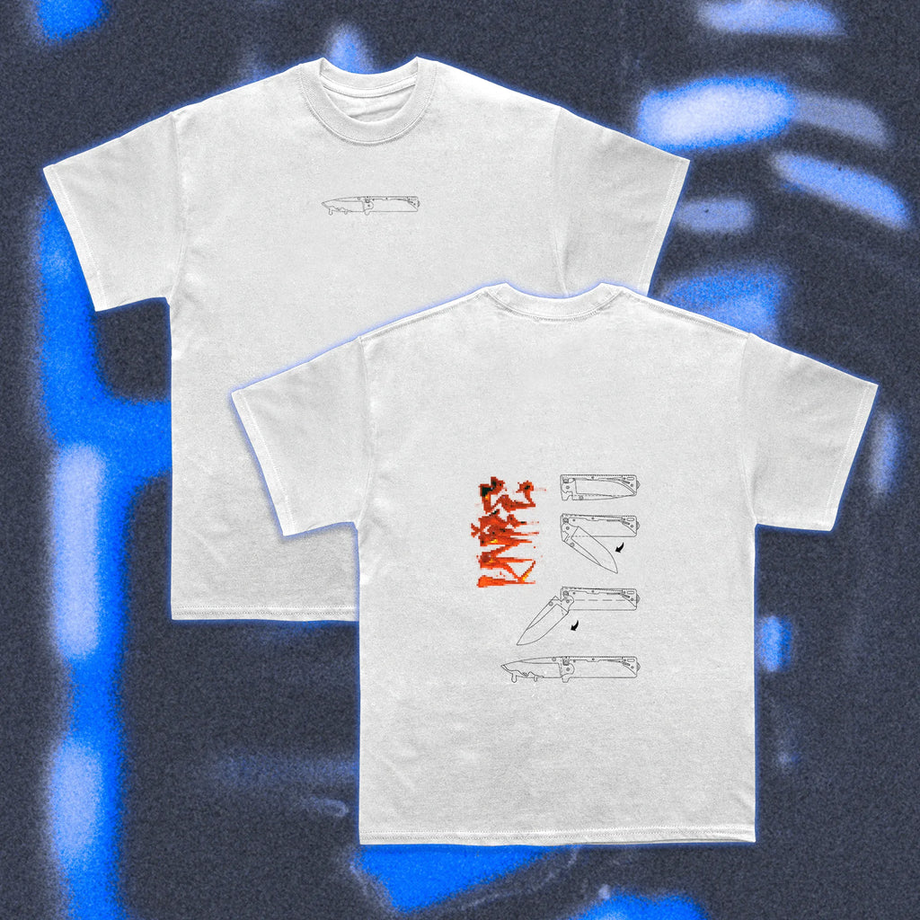  Halfcurve brand Knife design white short sleeve t-shirt - full view