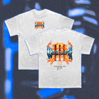  Halfcurve white t-shirt 'war simulator' print - front and rear view