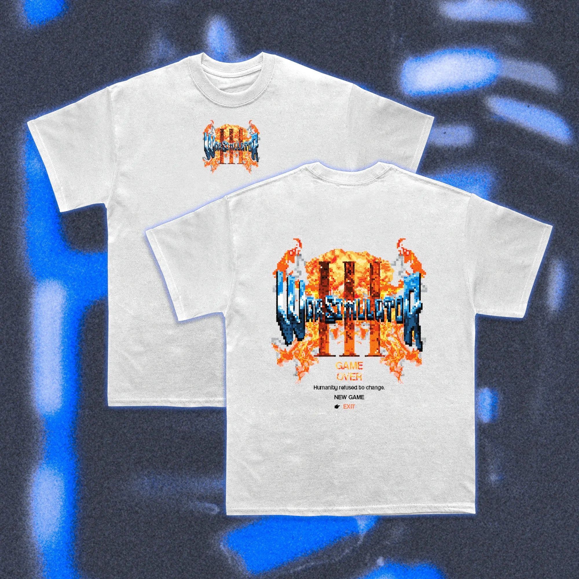  Halfcurve white t-shirt 'war simulator' print - front and rear view