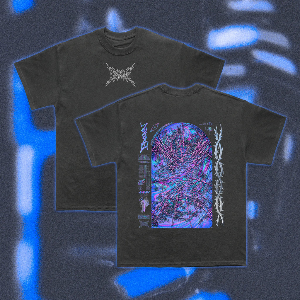  Halfcurve black t-shirt 'broken' print - front and rear view