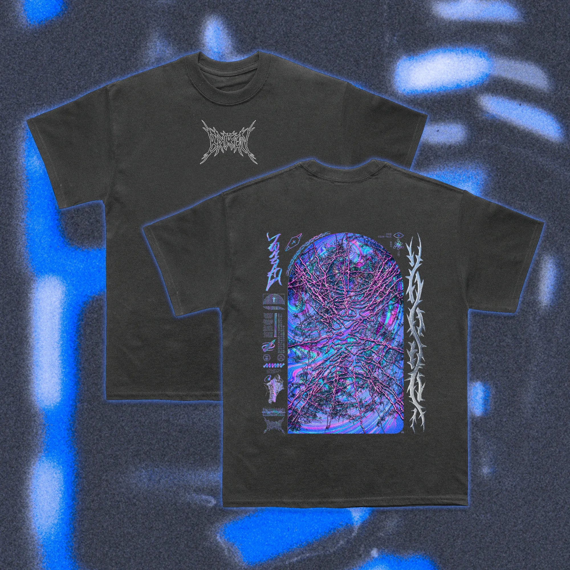  Halfcurve black t-shirt 'broken' print - front and rear view