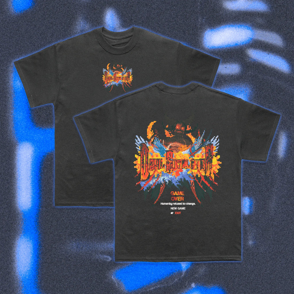  Halfcurve black t-shirt 'devil simulator' print - front and rear view