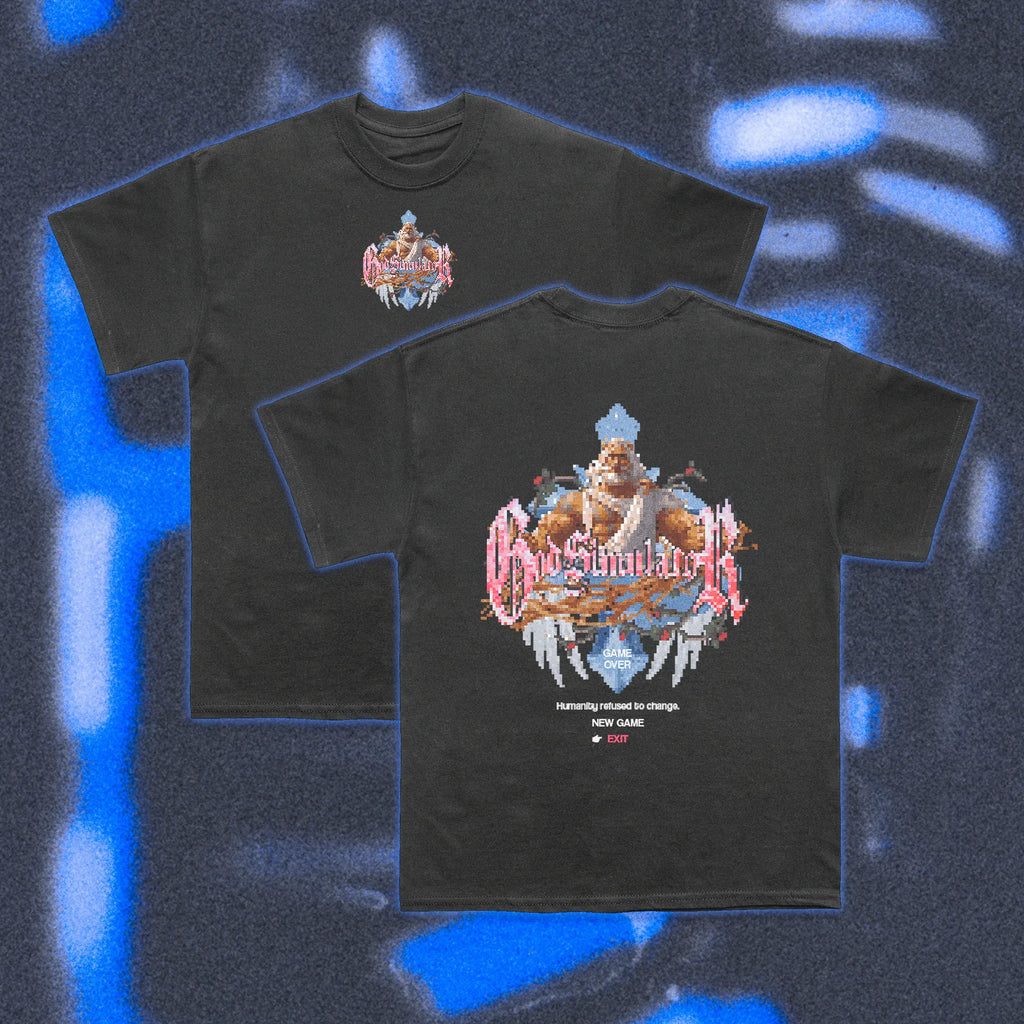  Halfcurve white t-shirt 'god simulator' print - front and rear view