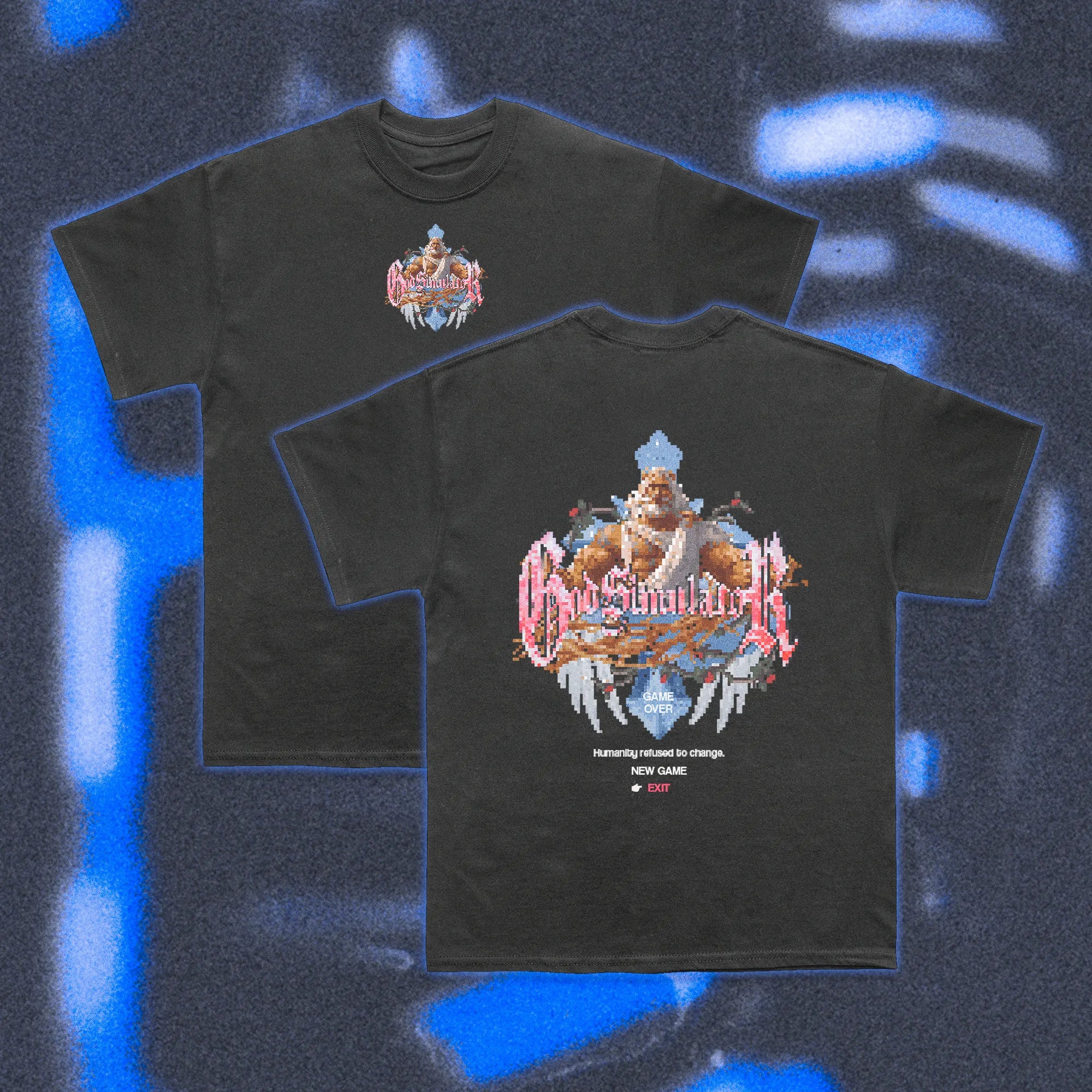  Halfcurve white t-shirt 'god simulator' print - front and rear view