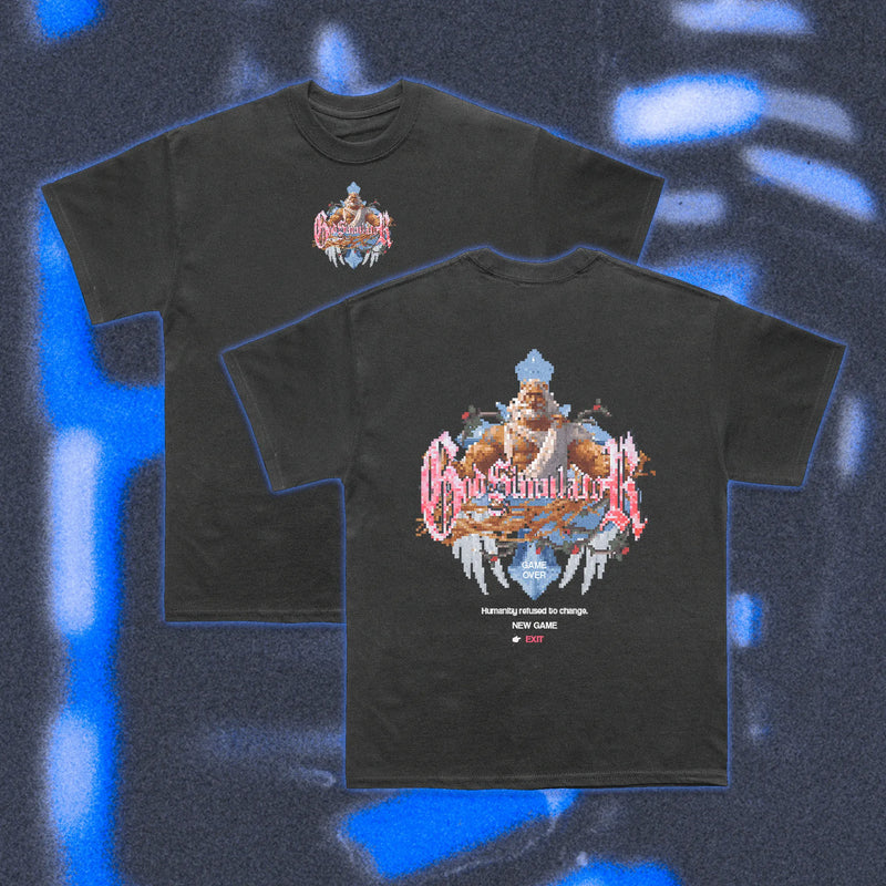 Camiseta Halfcurve God Simulator, estética gaming retrofuturista Y2K