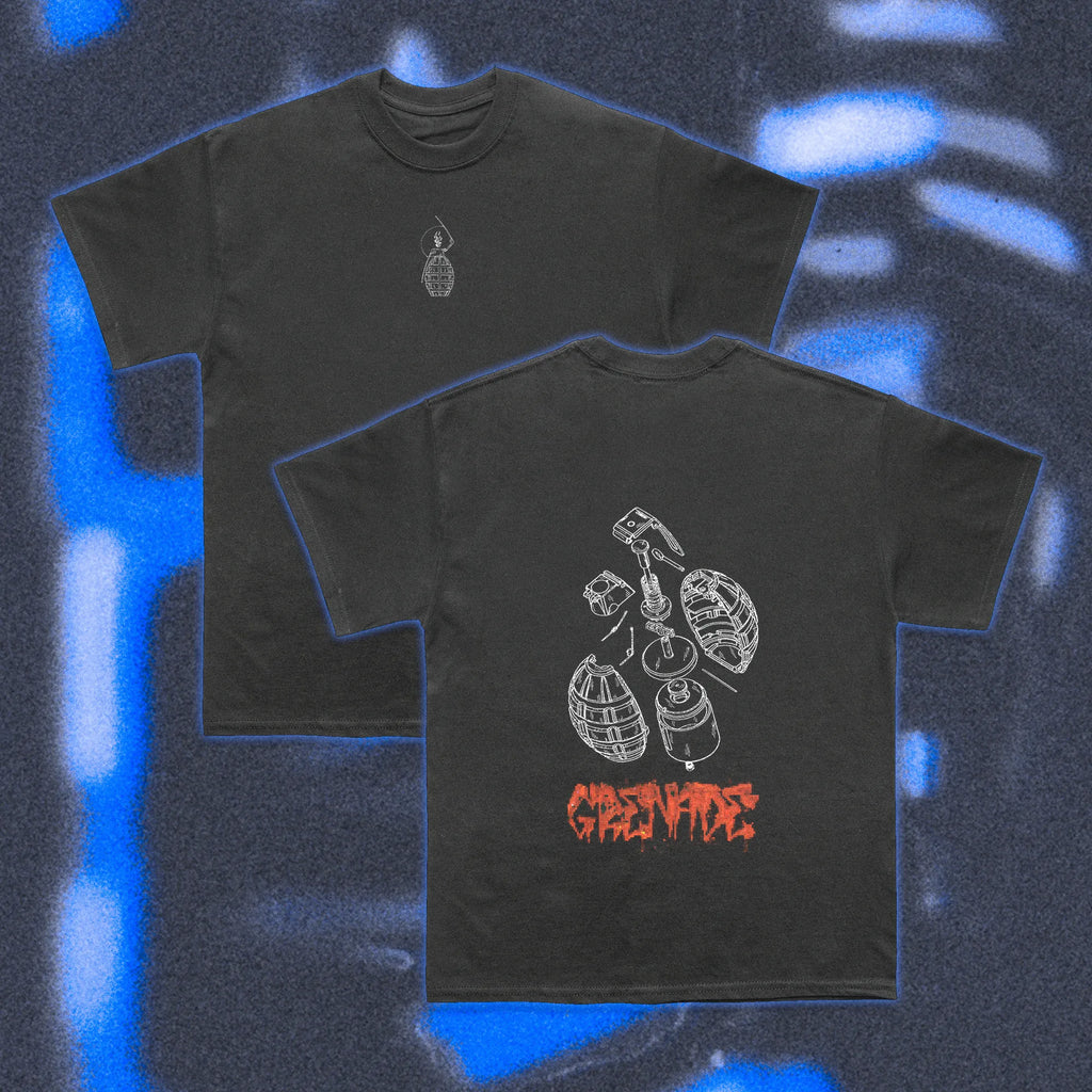  Halfcurve brand Grenade design black short sleeve t-shirt - full view