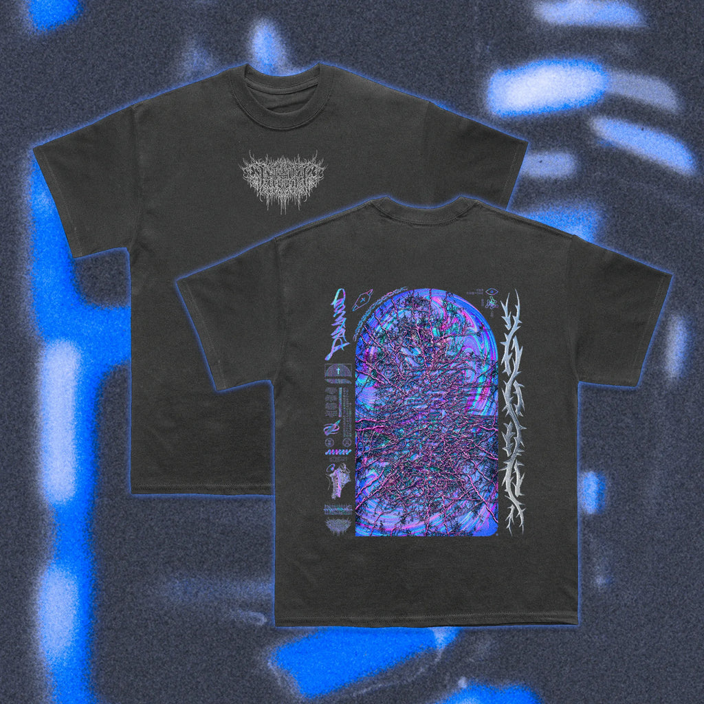  Halfcurve black t-shirt 'paranoid' print - front and rear view