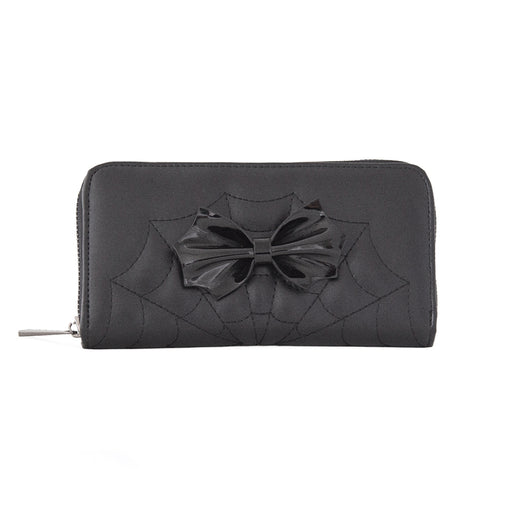  Banned Alternative Femme Fatale black wallet with bow and spiderweb stitch - front view