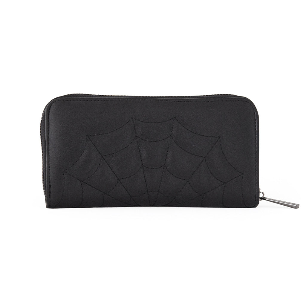  Banned Alternative Femme Fatale black wallet with bow and spiderweb stitch - rear view