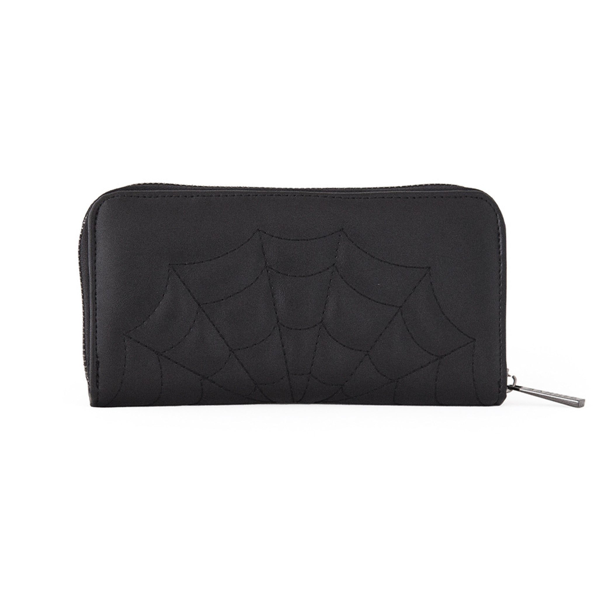  Banned Alternative Femme Fatale black wallet with bow and spiderweb stitch - rear view