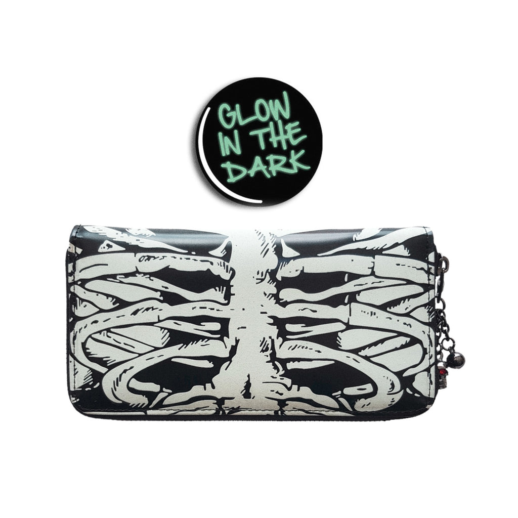  Banned Alternative Skeleton glow-in-the-dark wallet with skull charm - glow view