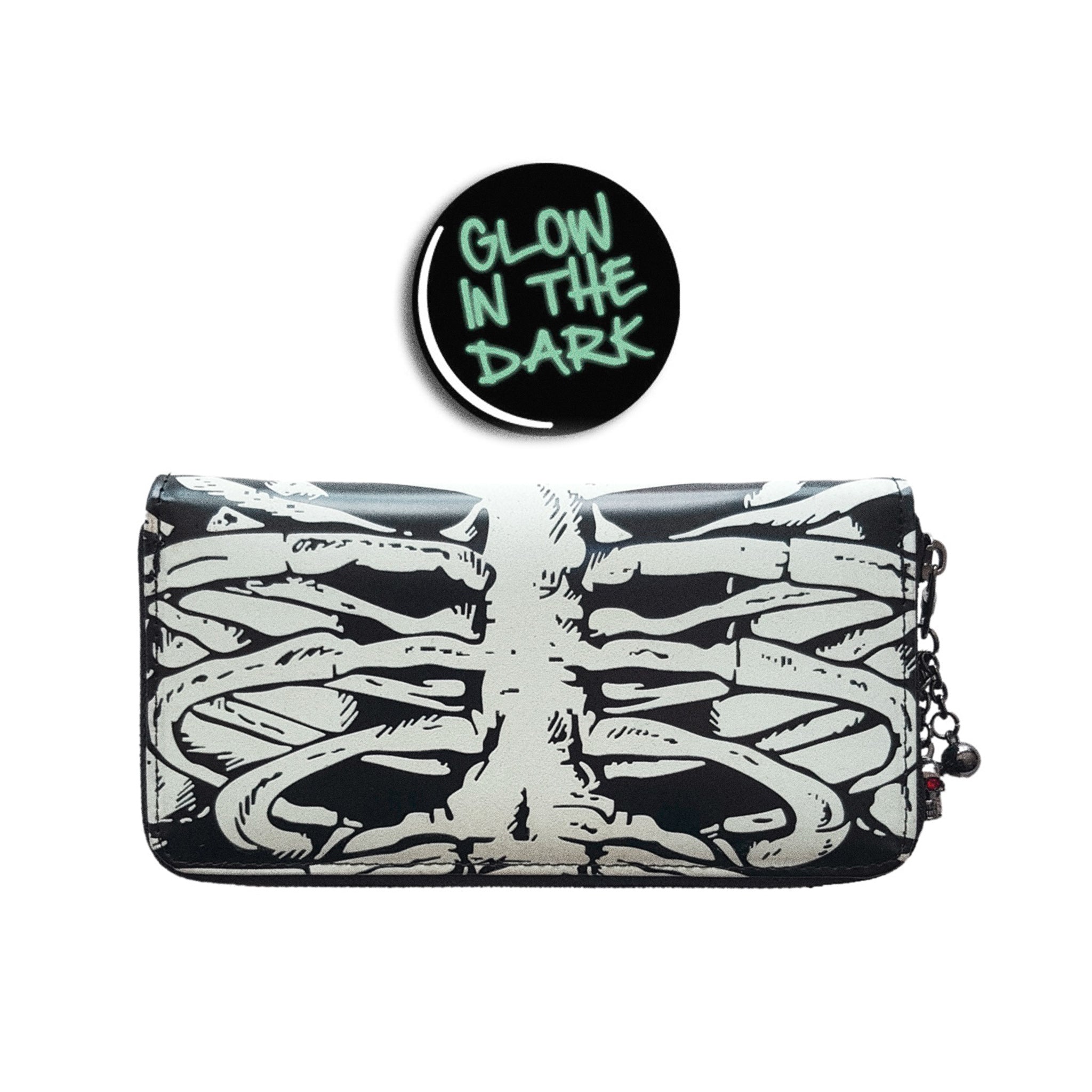  Banned Alternative Skeleton glow-in-the-dark wallet with skull charm - glow view