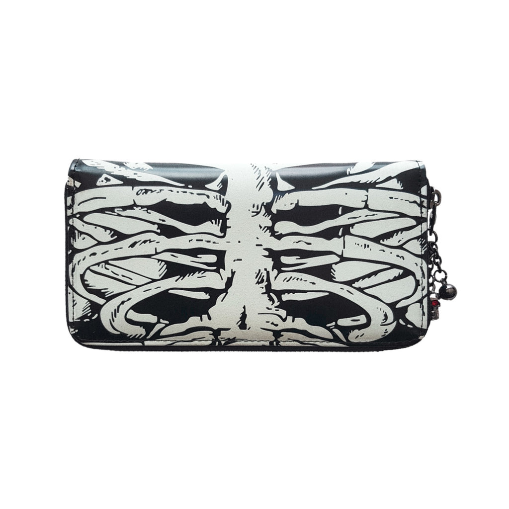  Banned Alternative Skeleton glow-in-the-dark wallet with skull charm - front view