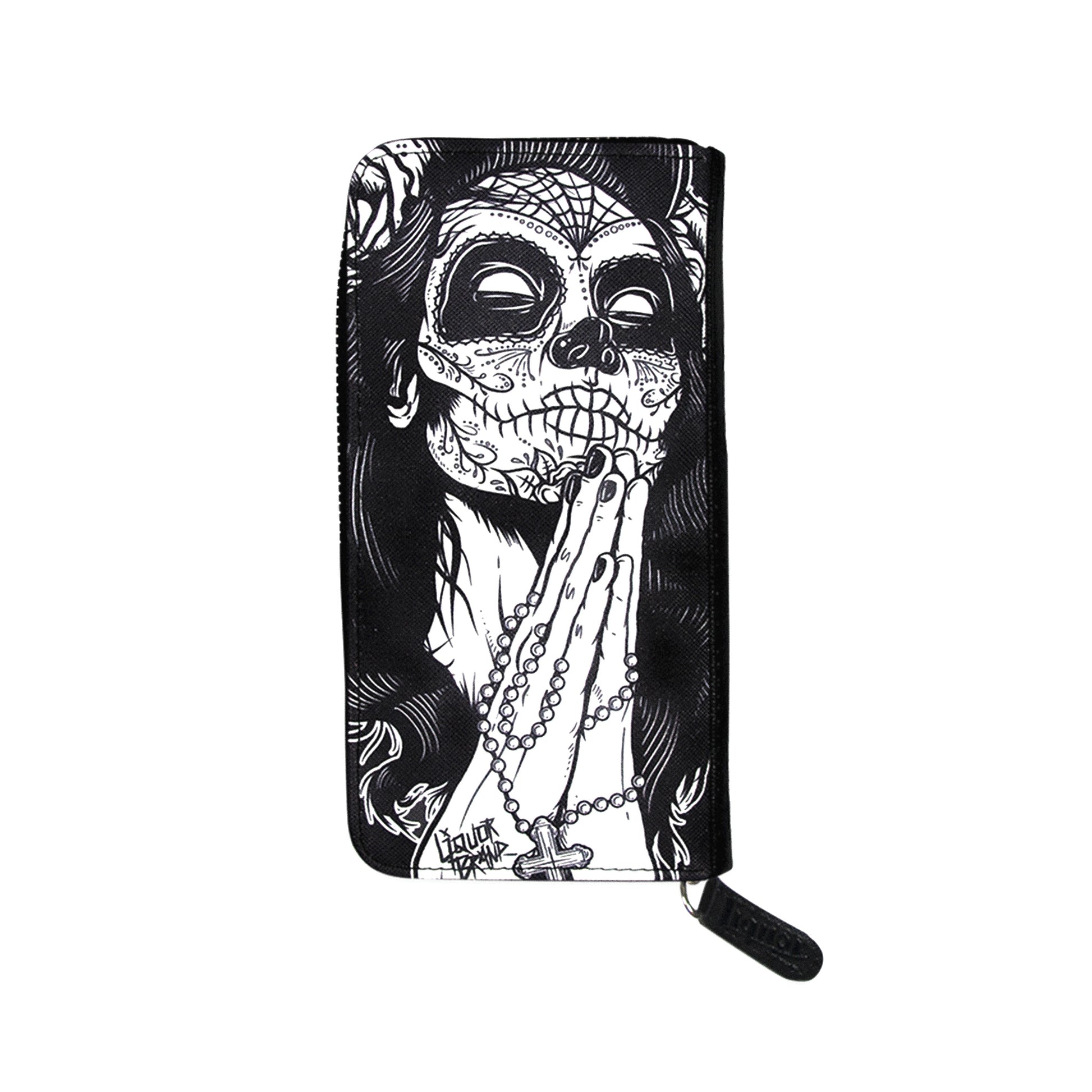 Cartera grande rectangular con estampado de catrina de LiquorBrand vista frontal