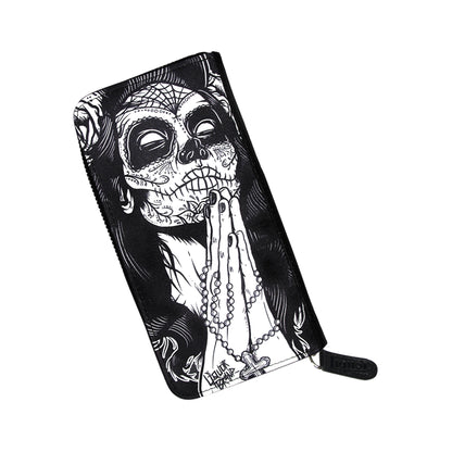 Cartera grande rectangular con estampado de catrina de LiquorBrand vista ángulo