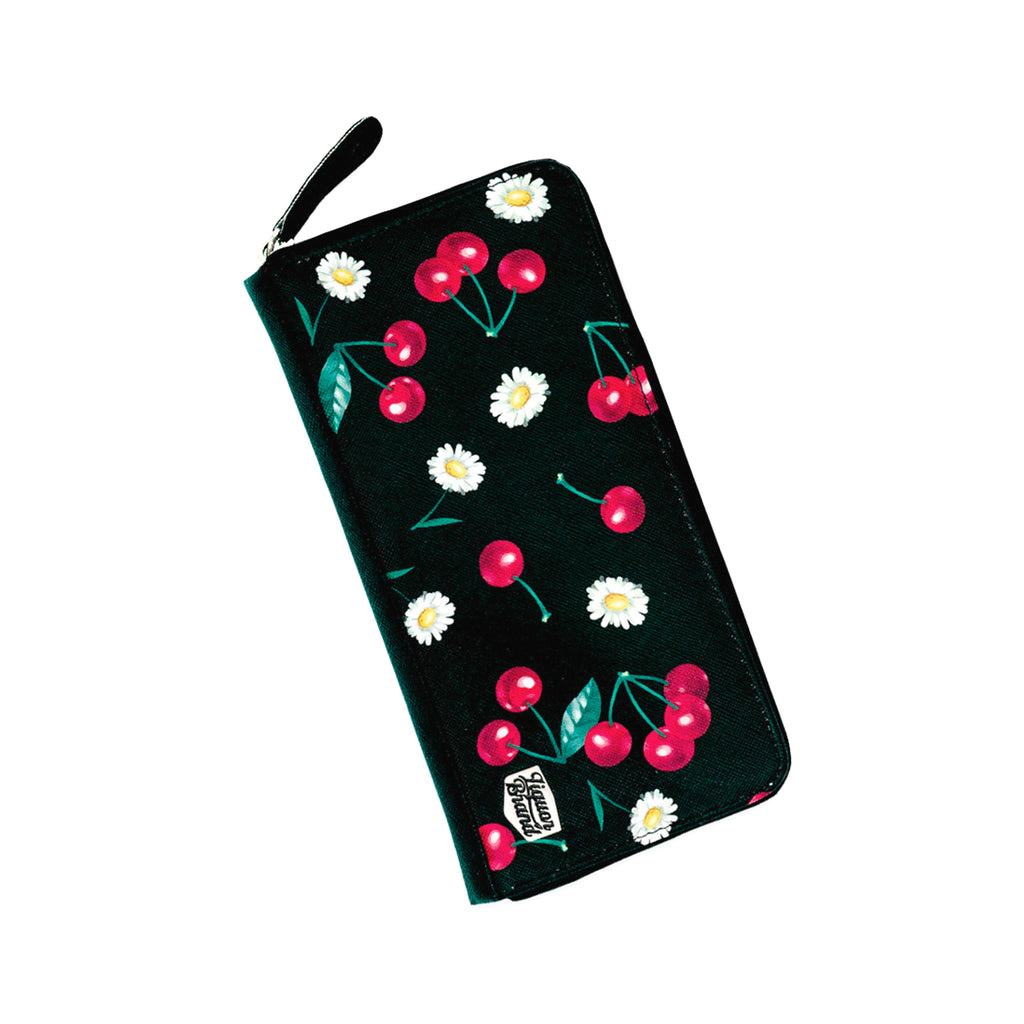  Liquor Brand large rectangular wallet with daisy and cherry print - angle view