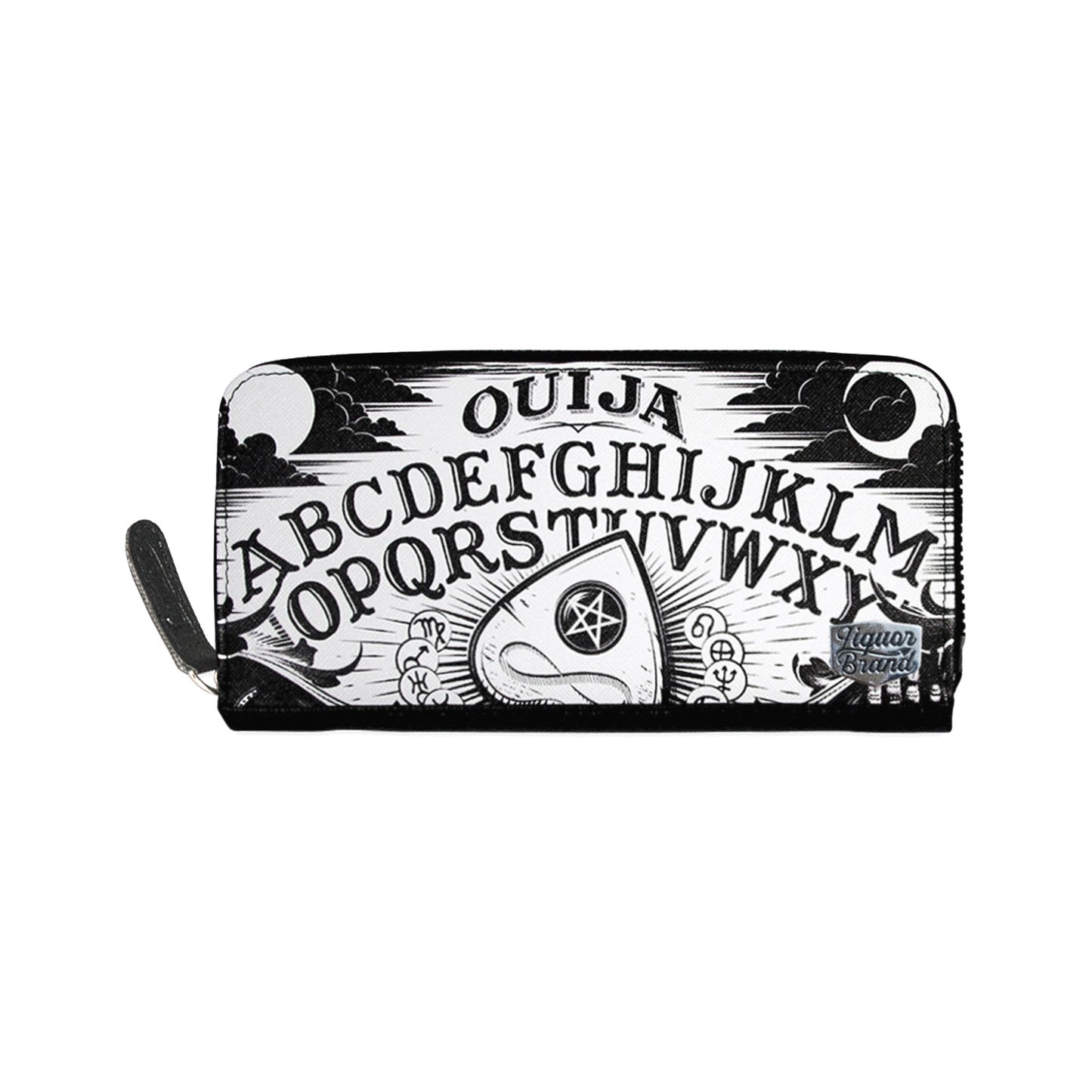 Cartera grande rectangular con estampado de ouija de LiquorBrand vista frontal