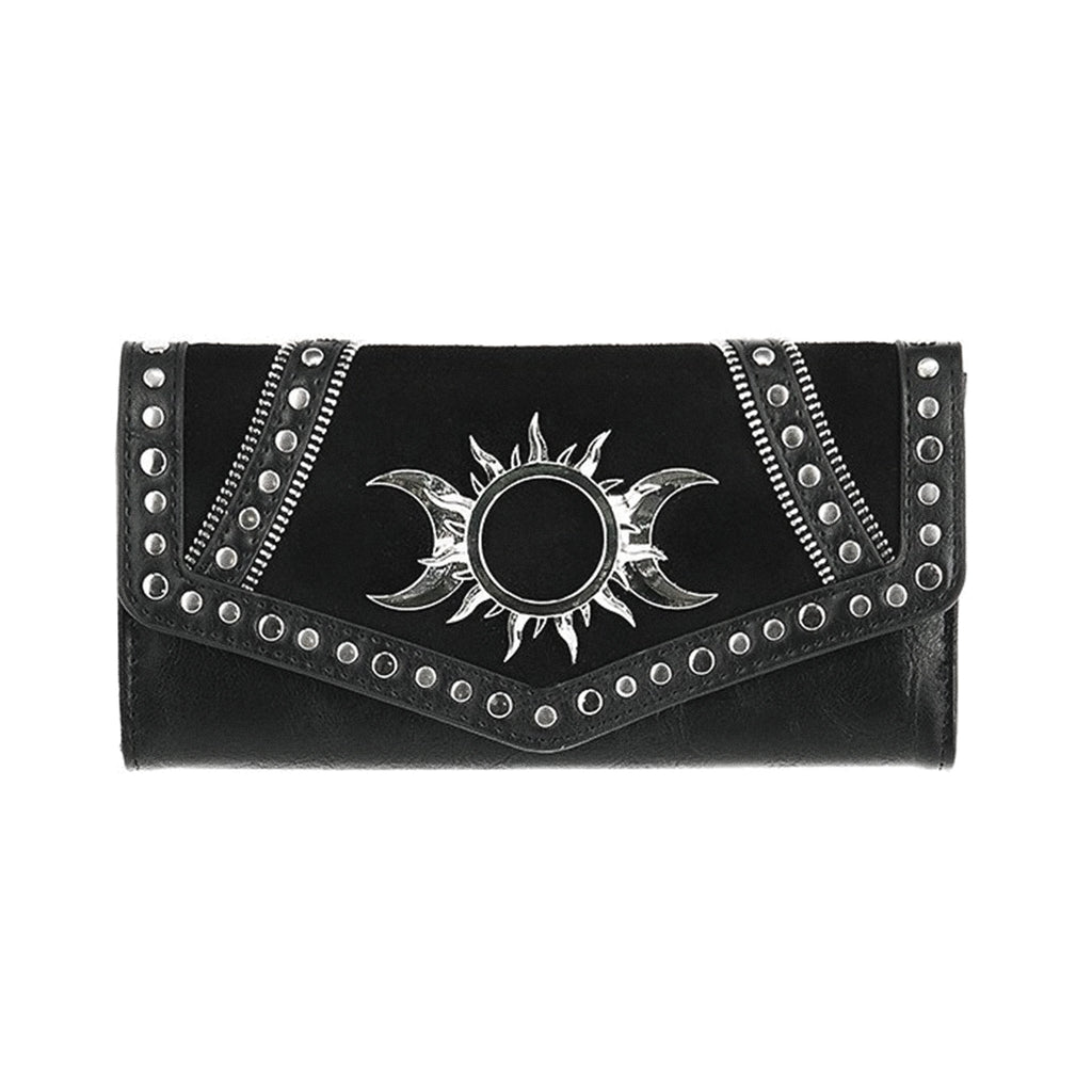  Restyle Triple Goddess black wallet with studs - front view