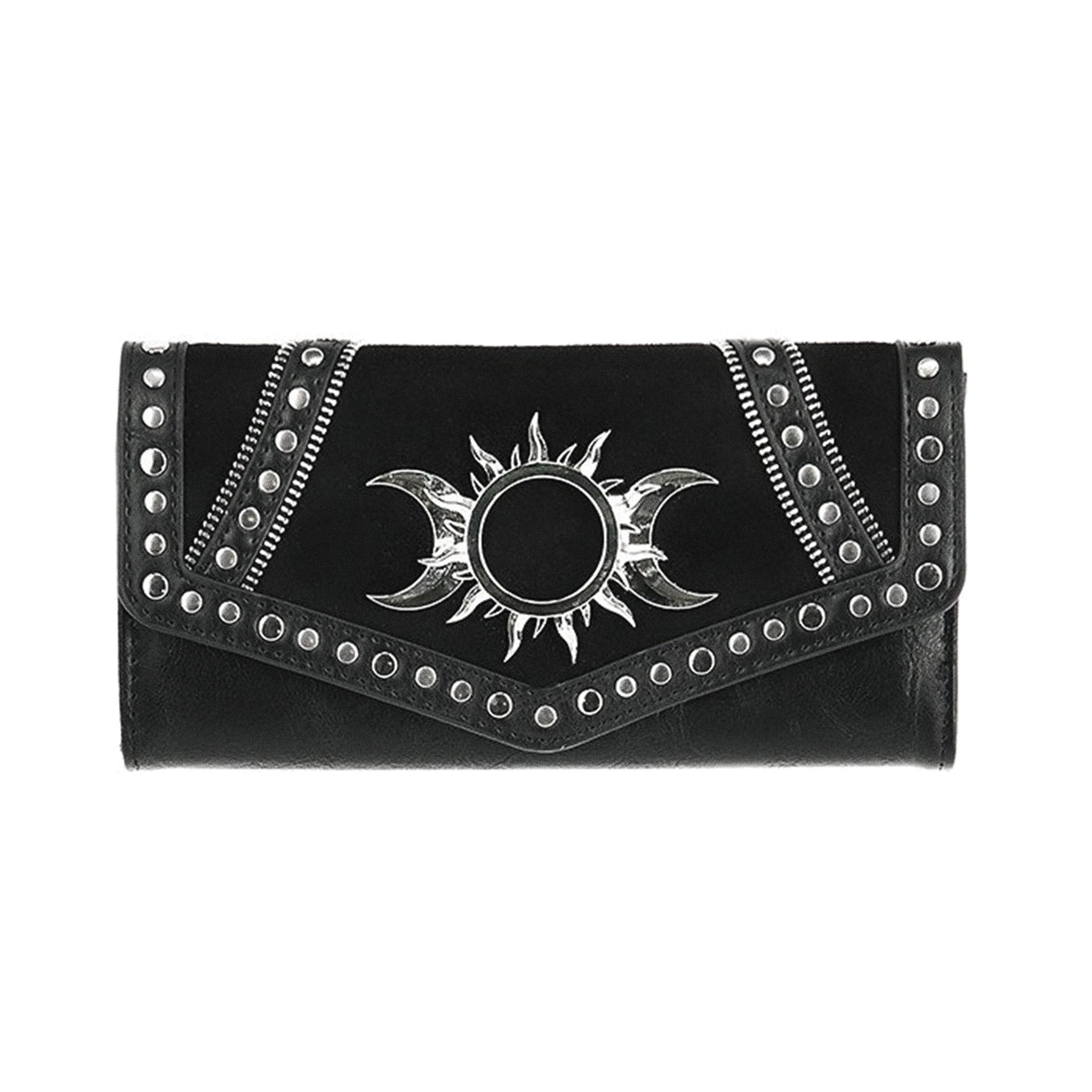  Restyle Triple Goddess black wallet with studs - front view