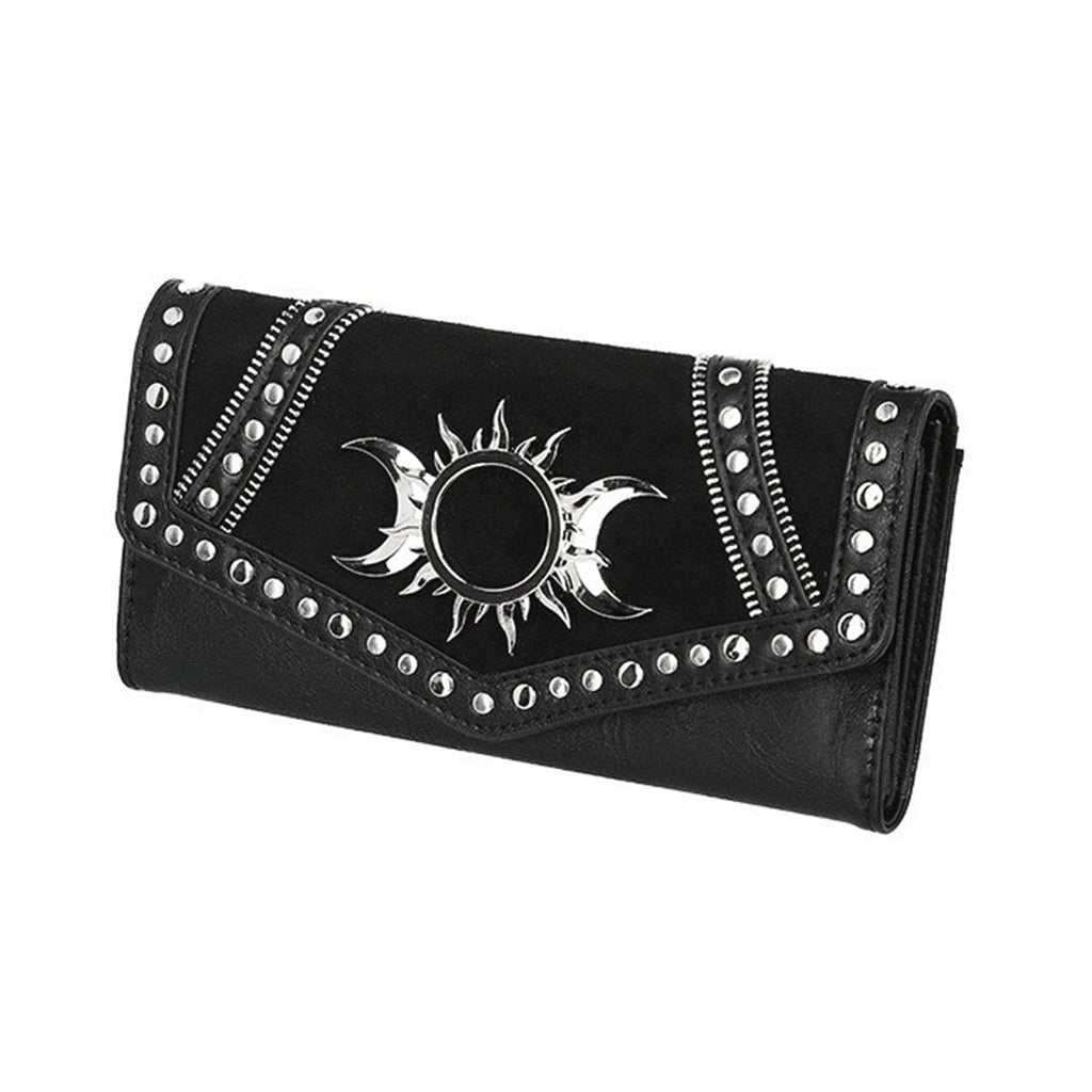  Restyle Triple Goddess black wallet with studs - angle view