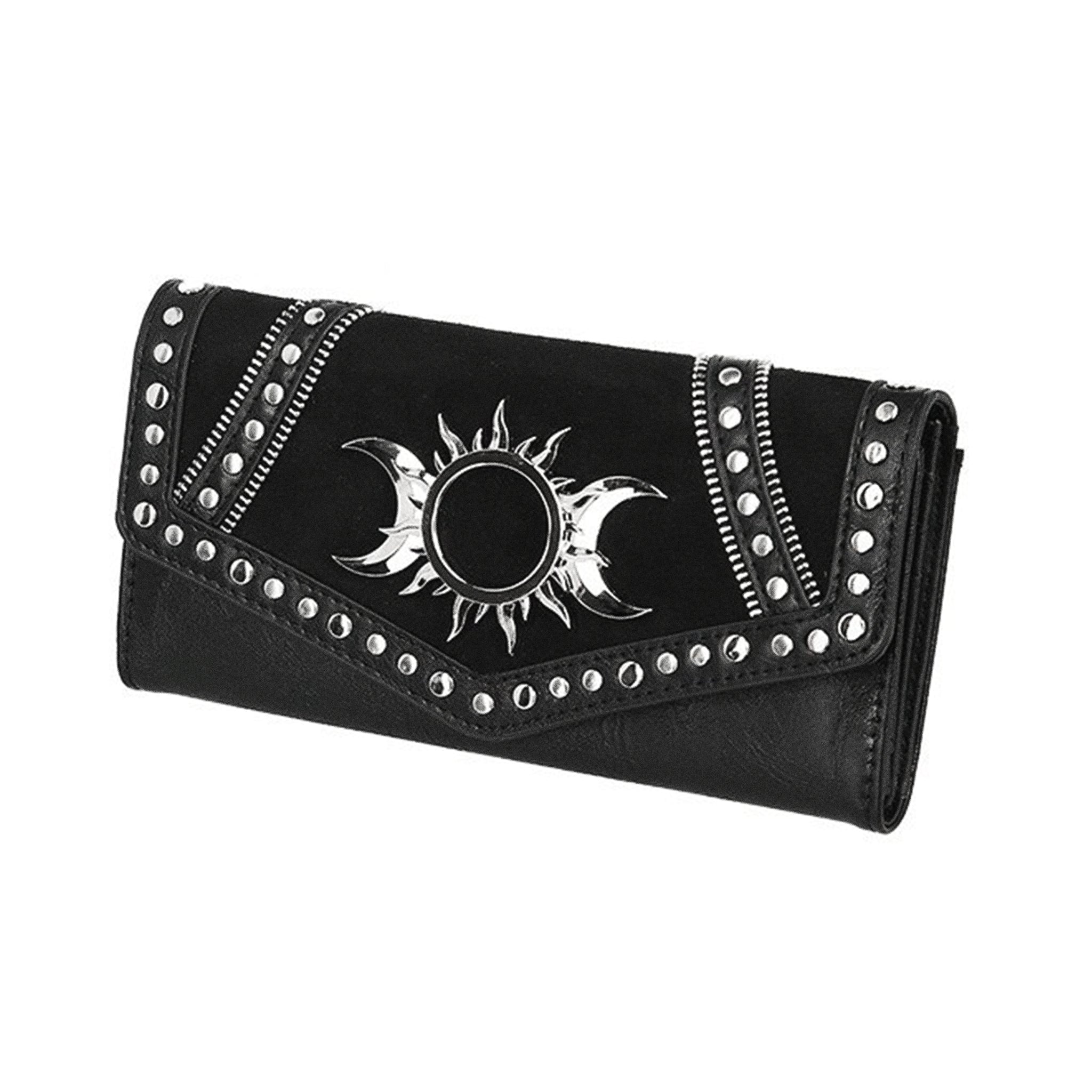  Restyle Triple Goddess black wallet with studs - angle view