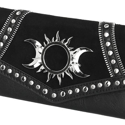 Cartera negra Triple Goddess de Restyle en color negro con tachuelas vista detalle