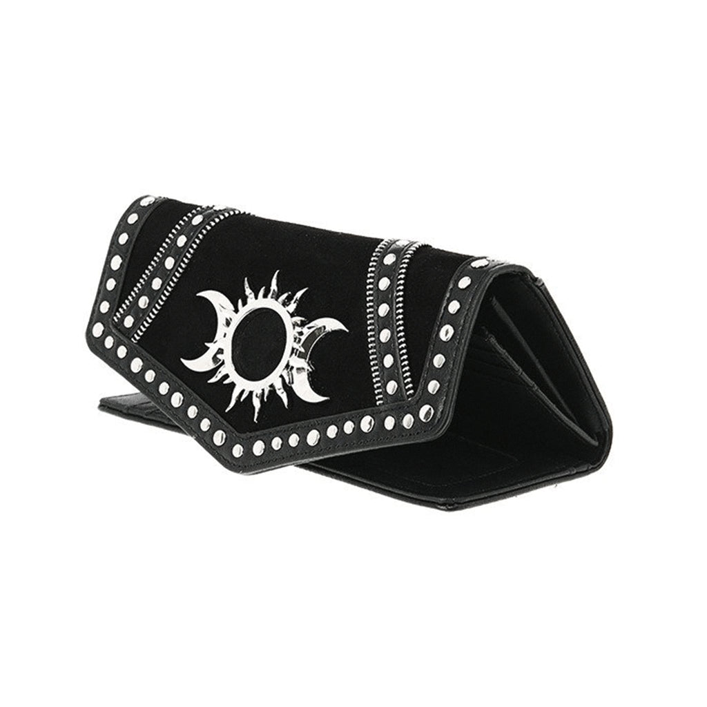  Restyle Triple Goddess black wallet with studs - open view