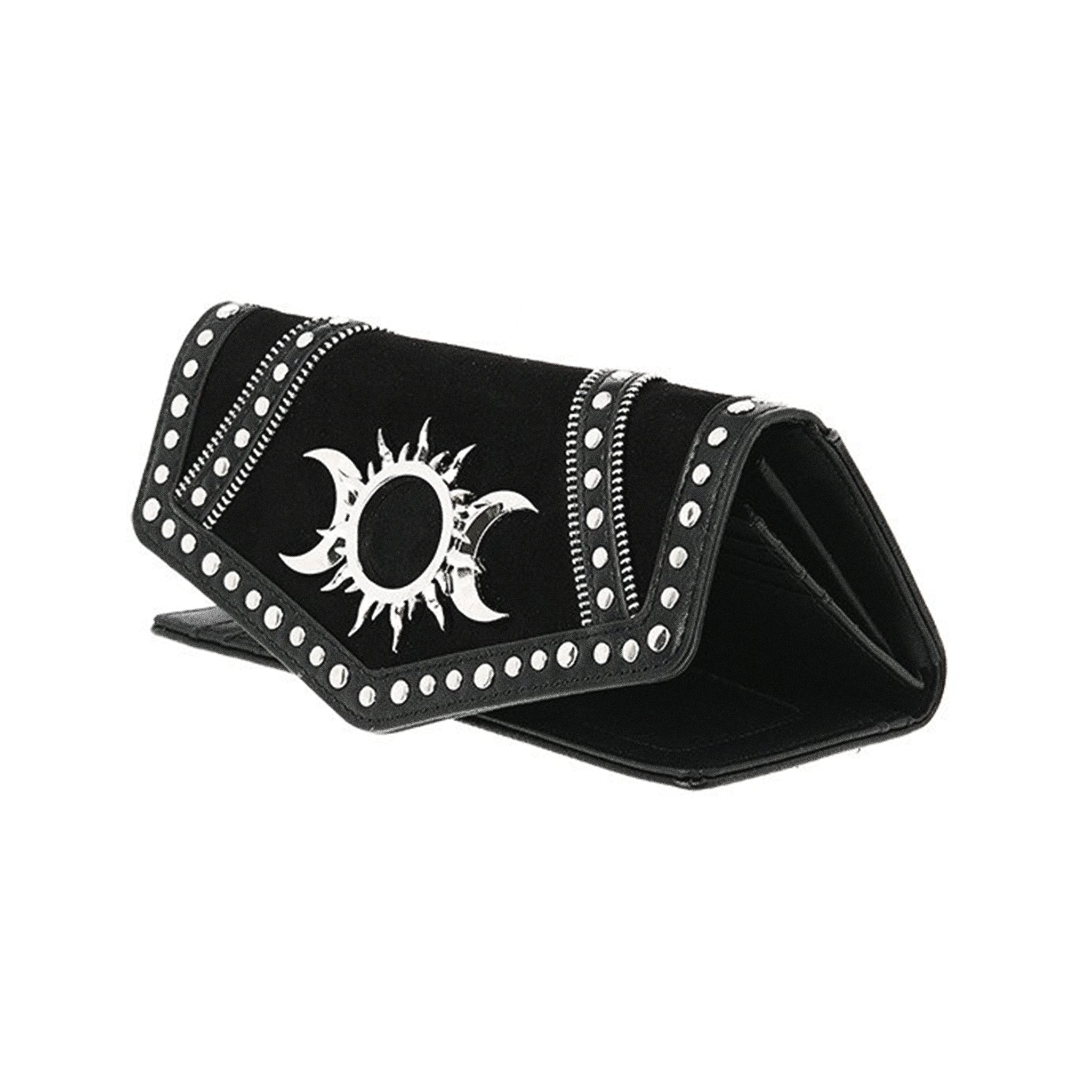  Restyle Triple Goddess black wallet with studs - open view